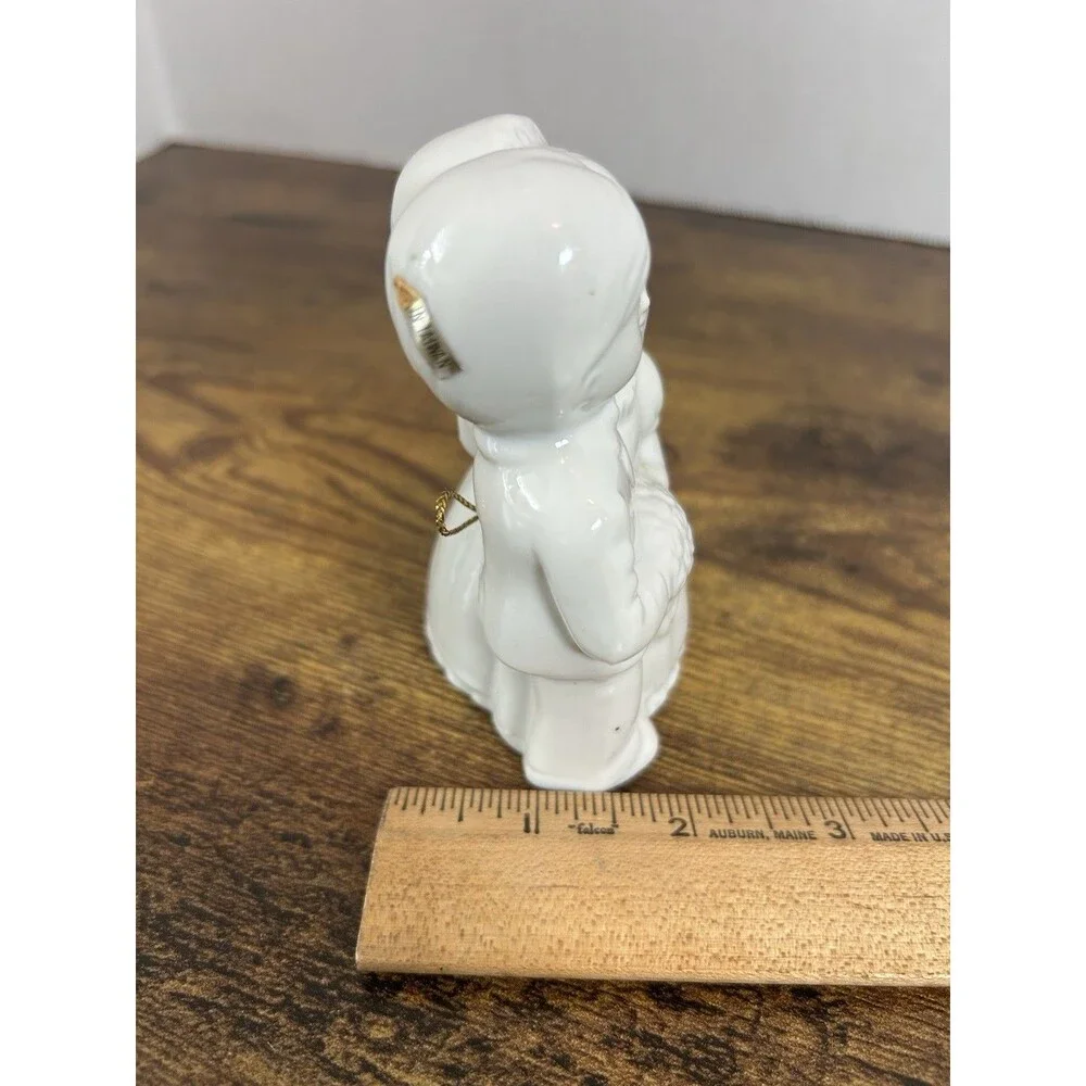 Vintage Ceramic Bride & Groom Wedding Bell White Porcelain Figurine Keepsake